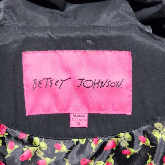 **Not Available*Betsey Johnson Black Bow Floral Inner Coat Peacoat XL - Picture 8 of 9